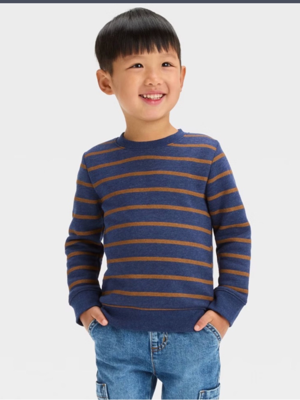 New! Toddler Boys' Striped Fleece Crew Neck Sweatshirt - Cat & Jack Navy Blue 3T
